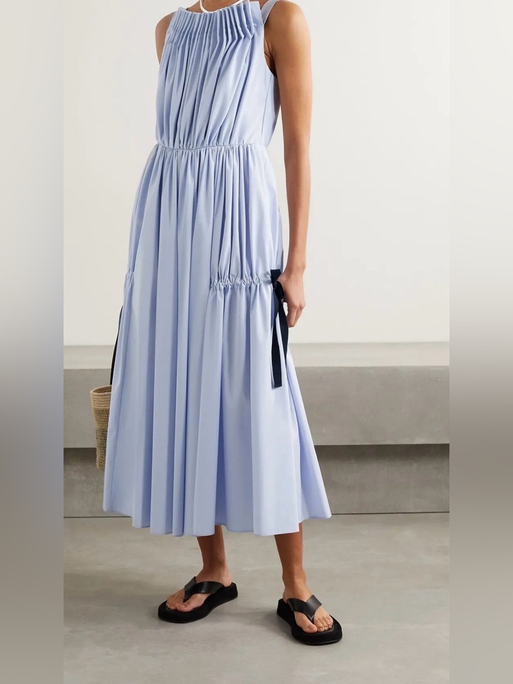 Jason Wu Powder Blue Gathered Pleated Poplin Midi Dress Size 0 Preppy